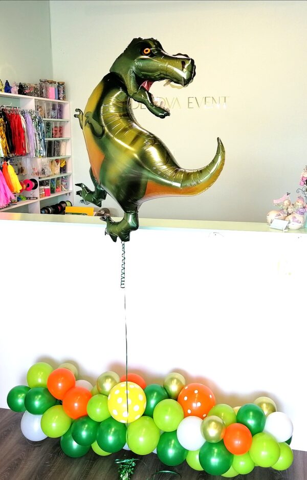 T-Rex Dinosaurio Supershape Qualatex 107 cm inflado con Helio+Guirnalda de 1.5 mts