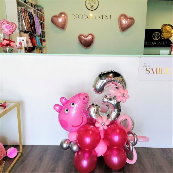 Bouquet "Peppa Pig" & Número Foil de 82 cm.