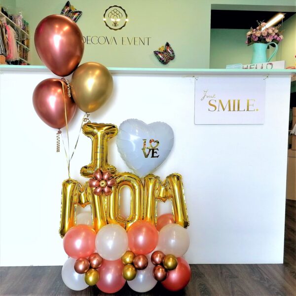 Bouquet I LOVE MOM con globos latex & crome