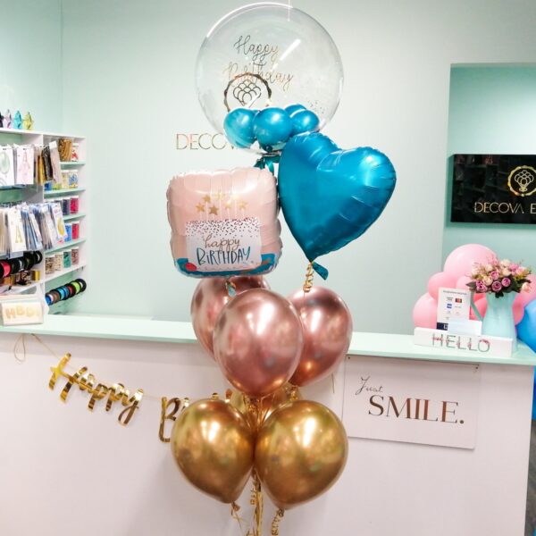 Ramillete con Burbuja, globos crome & metálicos